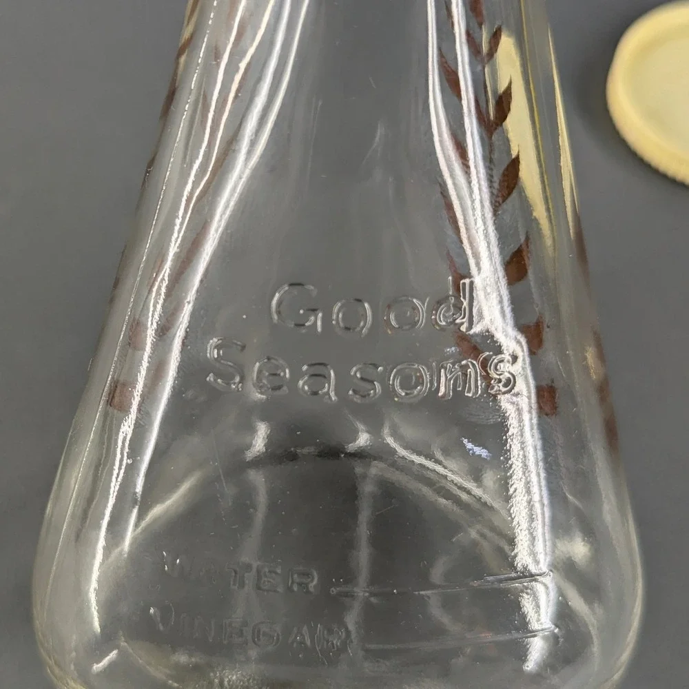 Good Seasons Vintage Glass Salad Dressing Cruet Gold Wheat Shaker Bottle Cap
